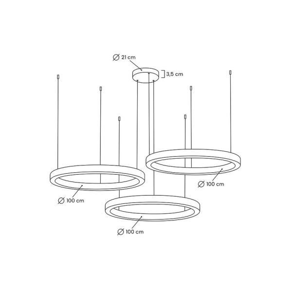 Lampa wisząca RING 100 + 100 + 100 złota na jednej podsufitce